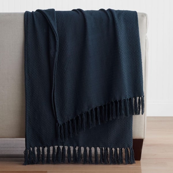Company Cotton Textured Stripe Dark Blue Throw Blanket