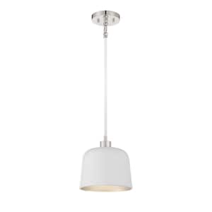 9 in. W x 9 in. H 1-Light White and Polished Nickel Standard Pendant Light with White Metal Shade