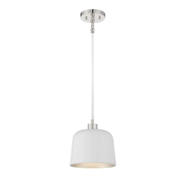 TUXEDO PARK LIGHTING 9 in. W x 9 in. H 1-Light White and Polished Nickel Standard Pendant Light with White Metal Shade
