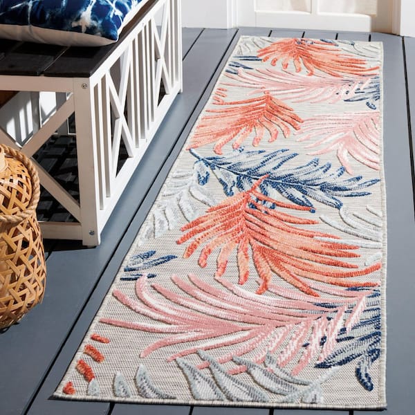 Cabana Gray/Rust 2 ft. x 9 ft. High-Low Abstract Leaf Indoor/Outdoor Runner Rug