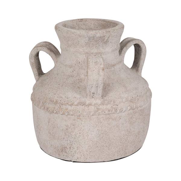 Liv & Skye 12 in. Ivory Terra Cotta Amphora Decorative Vase