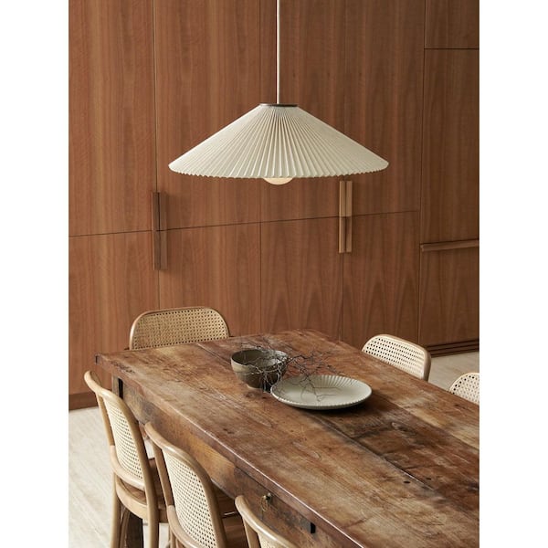 Amore 1 Light Bronze Large Pendant Light with Pleated Natural Linen Shade, No Bulbs Included