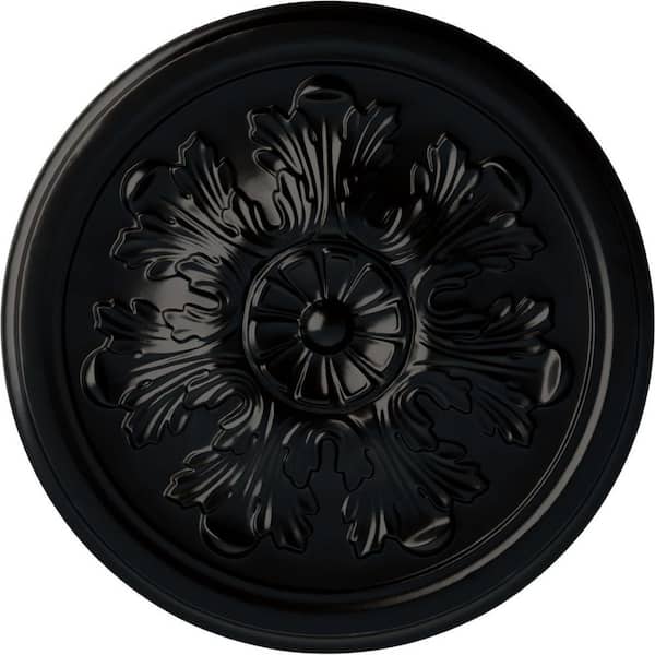 Ekena Millwork 7/8" x 12-3/4" x 12-3/4" Polyurethane Legacy Acanthus Ceiling Medallion, Hand-Painted Jet Black