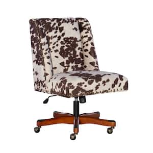 Alex Cow Print Fabric Adjustable Height Swivel Office Desk Task Chair in Walnut with Wheels