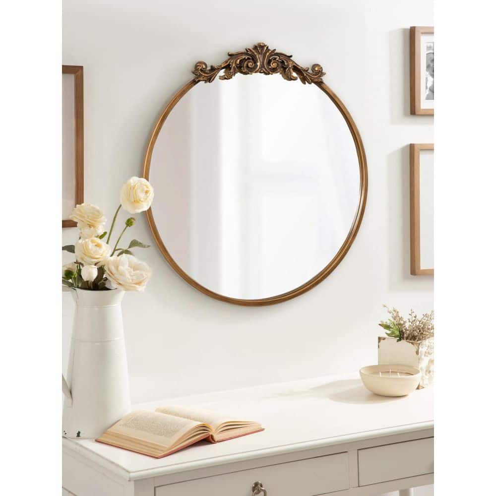 Arendahl 24" Round Gold Ornate Metal Vanity Mirror