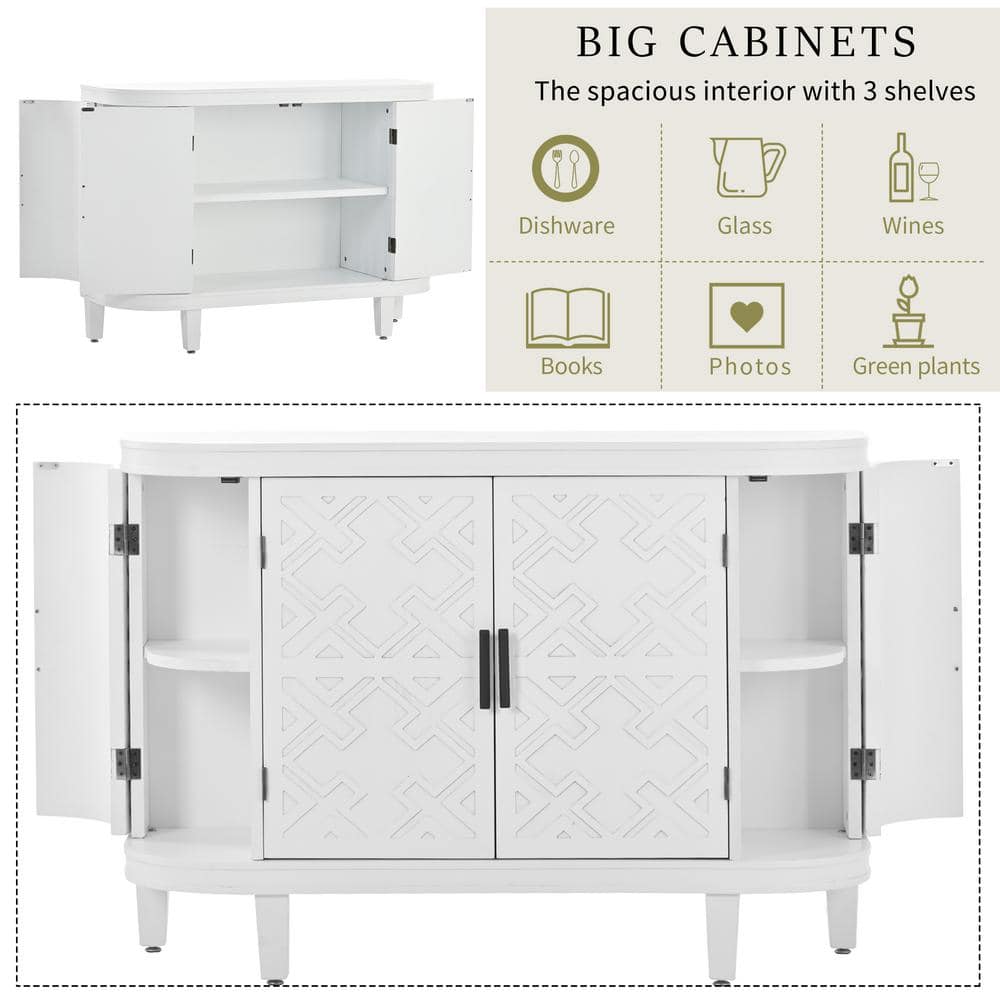 White 47.2" Wood Sideboard with Antique Pattern Doors