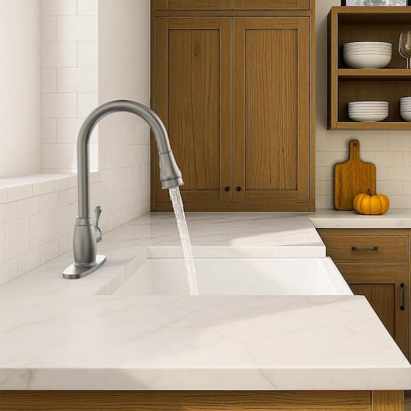 Single Handle 16. 6 in. H Pull Down Sprayer Kitchen Faucet with 2-Function 360° Swivel Spout in Brushed Nickel