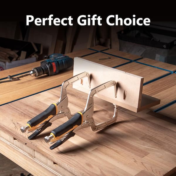 Twin Pocket Hole Jig w/Dust Collector Adapter and 12 in. Right Angle Pocket Hole Clamps for Woodworking & Welding