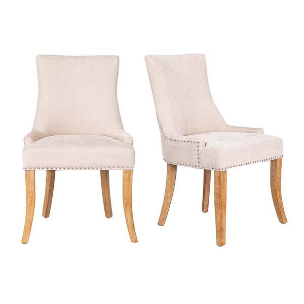 Homy Casa Laronda Beige Upholstered Soil Back Wood Frame With Polyester Blend Counter Stool Set of 2