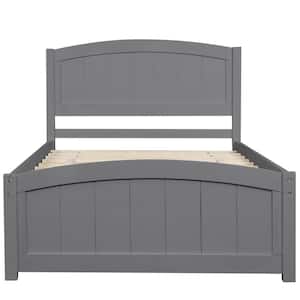 Twin Size Gray Pine Platform Bed Frame with Wood Slat, Wood Bed Frame with Headboard and Footboard