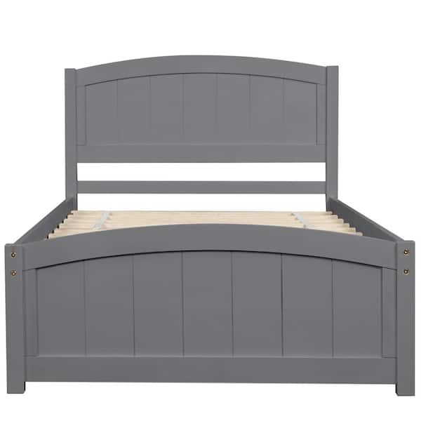 ANBAZAR Twin Size Gray Pine Platform Bed Frame with Wood Slat, Wood Bed Frame with Headboard and Footboard