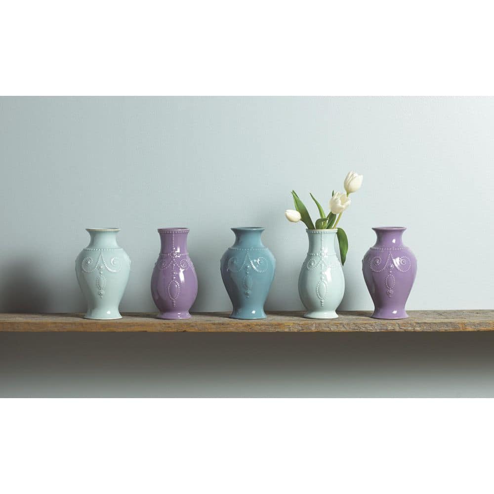 Ice Blue Ceramic Fluted Table Vase 8.7''