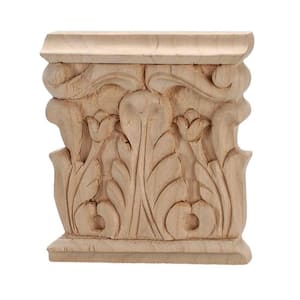 3-1/8 in. x 3 in. x 1/2 in. Unfinished Hand Carved North American Solid Alder Acanthus Wood Onlay Capital Wood Applique