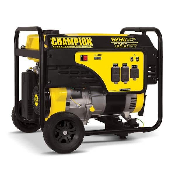 Champion Power Equipment 6250-Watt/5000-Watt Gasoline Powered Recoil Start Portable Generator With Wheel Kit