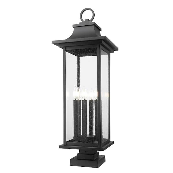 Tiberius 36.5 in. 6 Light Black Aluminum Hardwired Outdoor Weather Resistant Pier Mount Light with No Bulbs Included