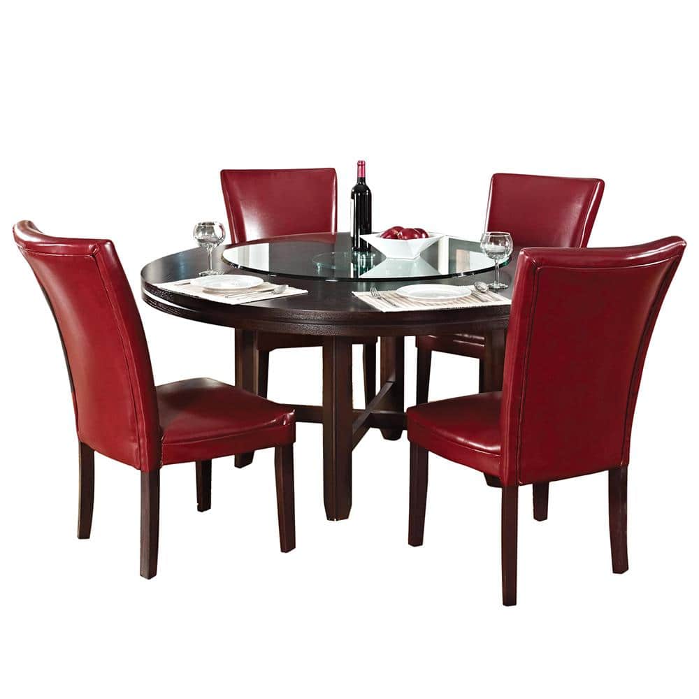 Red Leather Upholstered Parsons Side Chair with Dark Oak Legs