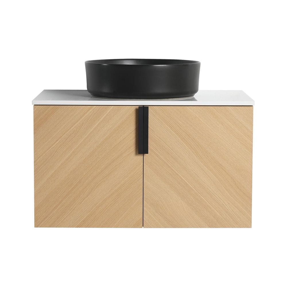 29.5 in. Floating Single Sink White Oak Bath Vanity with White Engineered Stone Top and Black Ceramic Basin price history on PriceWatchPro