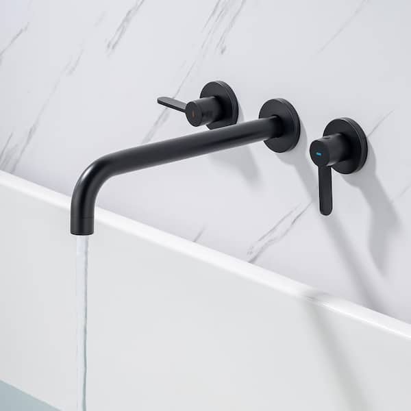 8014 2-Handle Wall Mount Tub Faucet with High Flow Rate and Long Spout in Matte Black