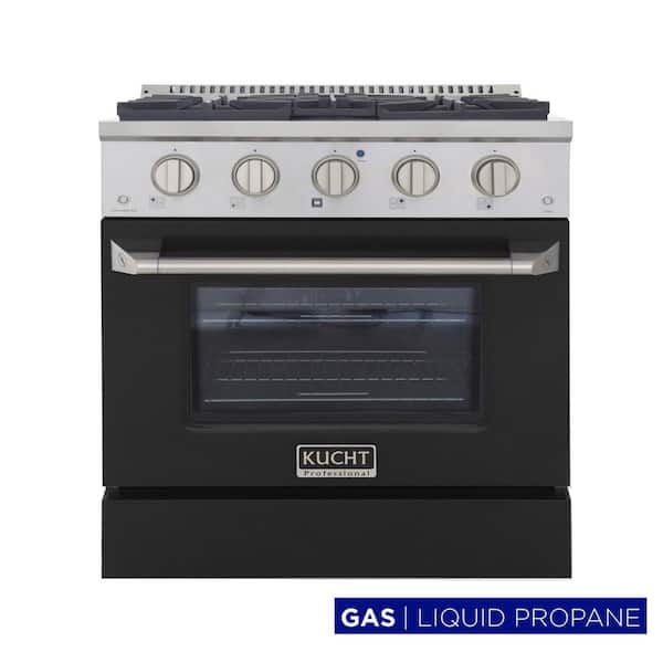 Pro-Style 30 in. 4.2 cu. ft. Propane Gas Range with Convection Oven in Stainless Steel in Black Oven Door