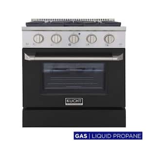 Pro-Style 30 in. 4.2 cu. ft. Propane Gas Range with Convection Oven in Stainless Steel in Black Oven Door