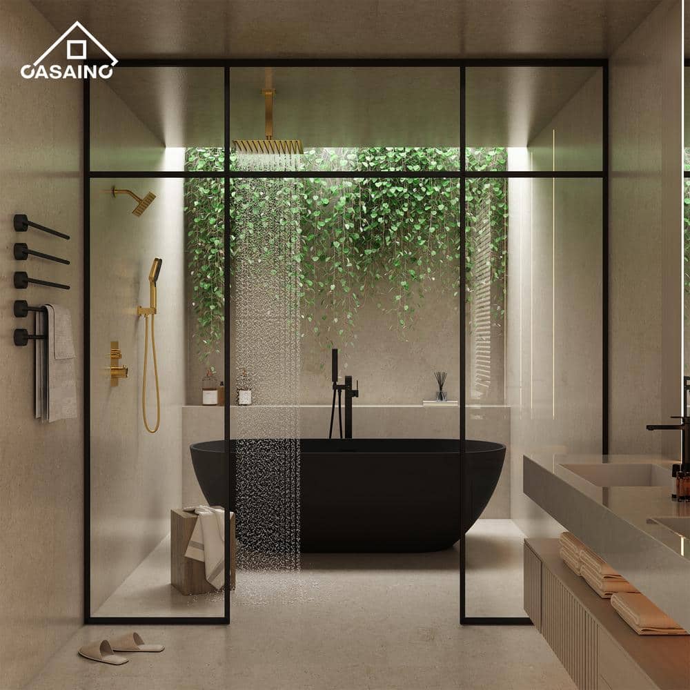 12-Inch Brushed Gold Thermostatic Dual Shower System with Handheld