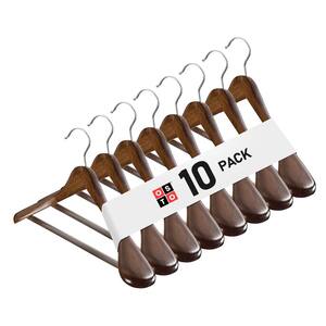 Vintage Wooden Suit and Coat Hanger with Grooved, Non Slip Pant Bar 10-Pack
