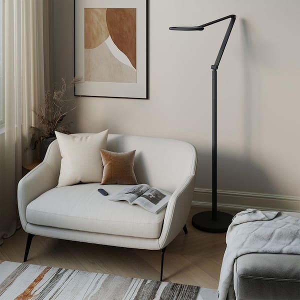 Sunturalux 55 in. Black Eye-Caring Dimmable Standard LED Floor Lamp for Home Office