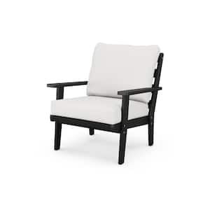 Grant Park Black Deep Seating Plastic Outdoor Lounge Chair with Natural Linen Cushions