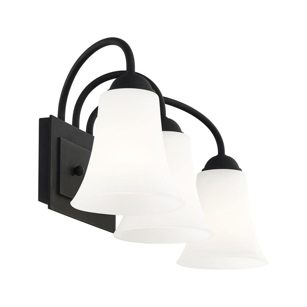 Elegant Ridgedale Black 3-Light Vanity with Satin Opal White Glass