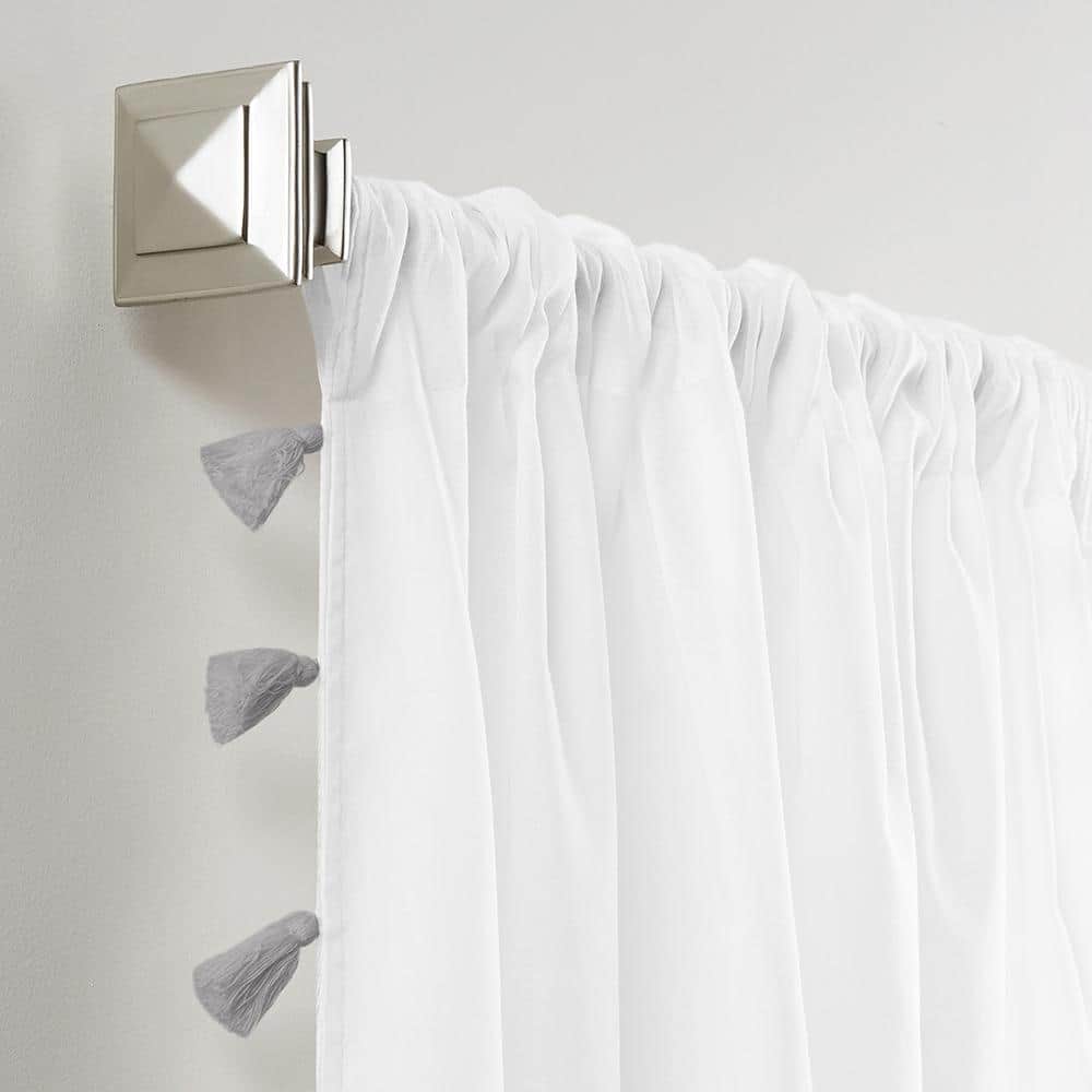 Bianca Gray Cotton Semi-Sheer Rod Pocket Window Curtain Panel with Tassels