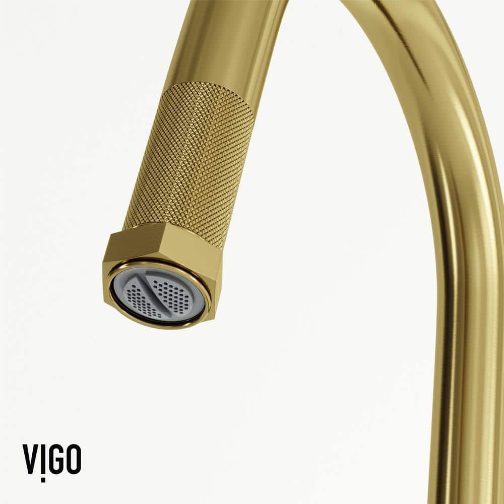 Matte Brushed Gold 18" Stainless Steel Pull-Down Kitchen Faucet with Soap Dispenser