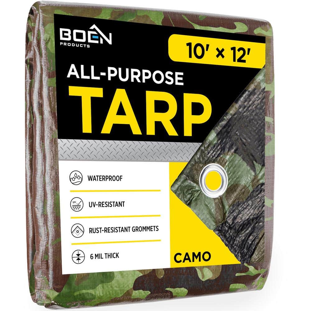 BOEN 12 ft. W x 10 ft. L Camouflage Poly Heavy-Duty Tarp Cover Waterproof  Tarpaulin Great for Canopy Tent Boat RV CAMO-1012 The Home Depot