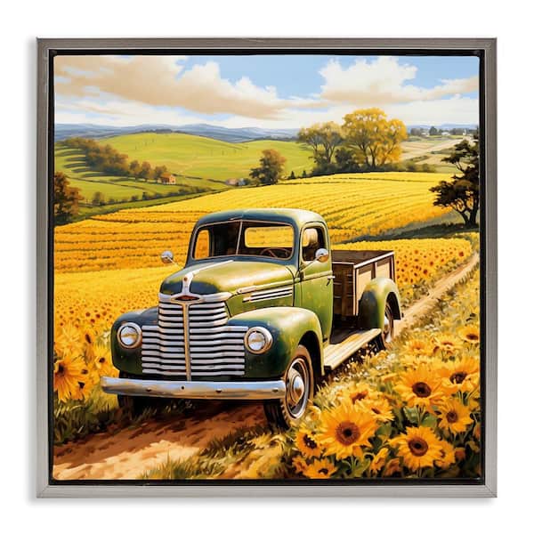 Stupell Industries Truck Through Sunflower Field by Heidi Kuntz Gray Floater Frame Nature Graphic Art Print 25 in. x 25 in.