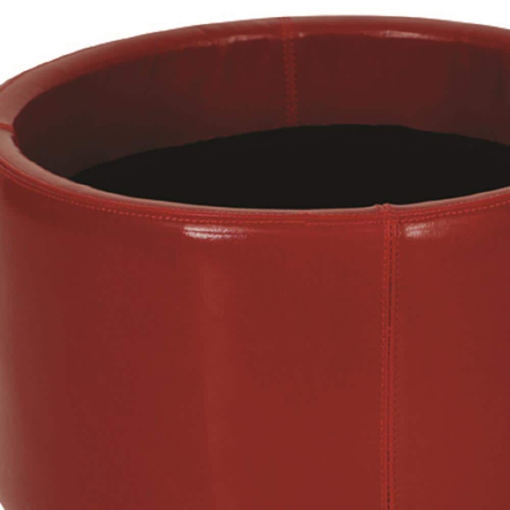 Transitional Round Red Ottoman with Storage Tray