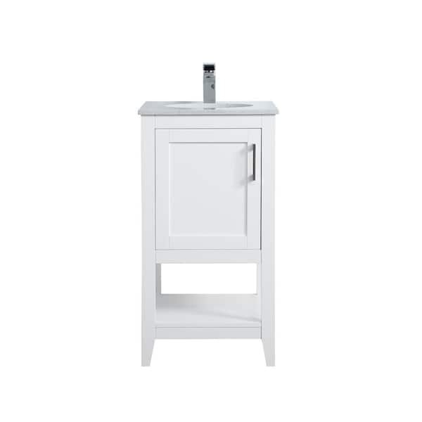 Unbranded Simply Living 18 in. W x 19 in. D x 34 in. H Bath Vanity in White with Calacatta White Engineered Marble Top