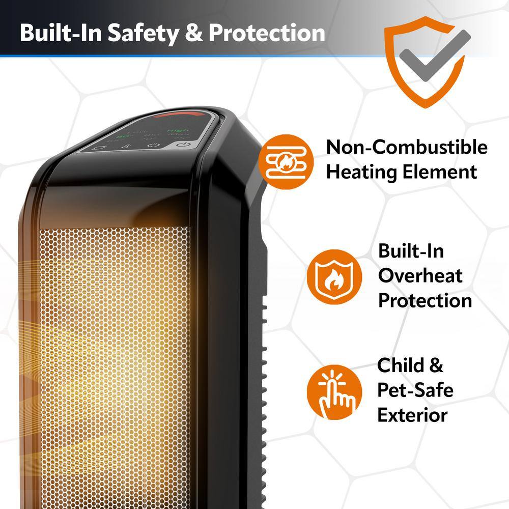 Black Ceramic Tower Heater with Adjustable Thermostat and Remote