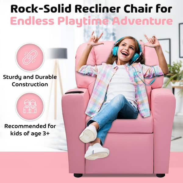 MAYKOOSH Push Back PVC Kids Recliner Chair with Footrest and Cup