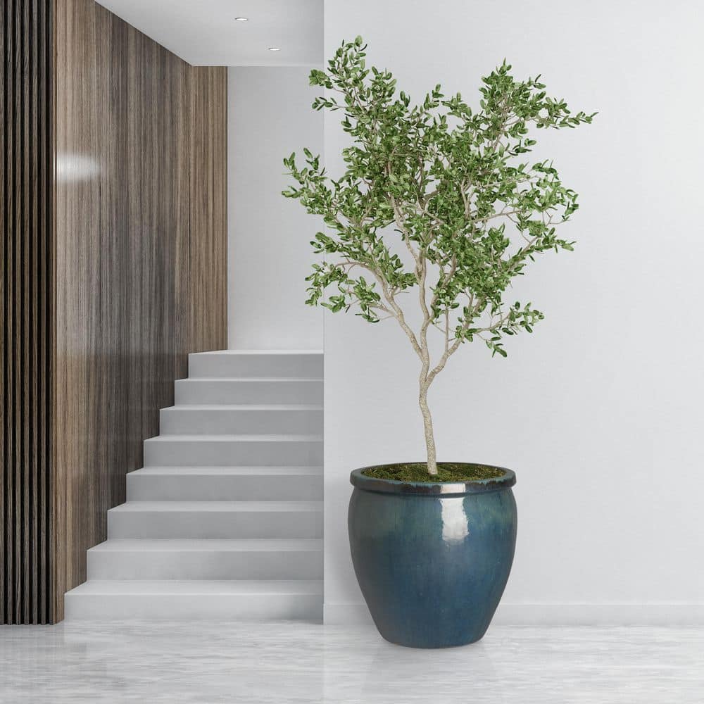 Extra Large Teal Glazed Ceramic Round Planter for Indoor/Outdoor