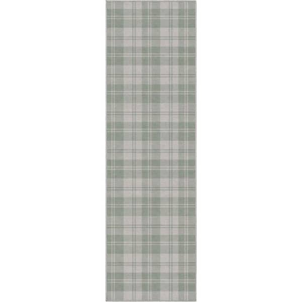 Green 2 ft. 3 in. x 7 ft. 3 in. Runner Apollo Plaid Farmhouse Geometric Area Rug