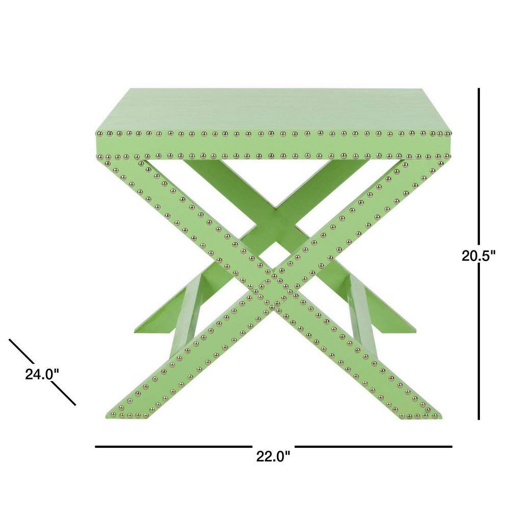 Jeanine Light Green Wood and Metal X-Base Accent Table