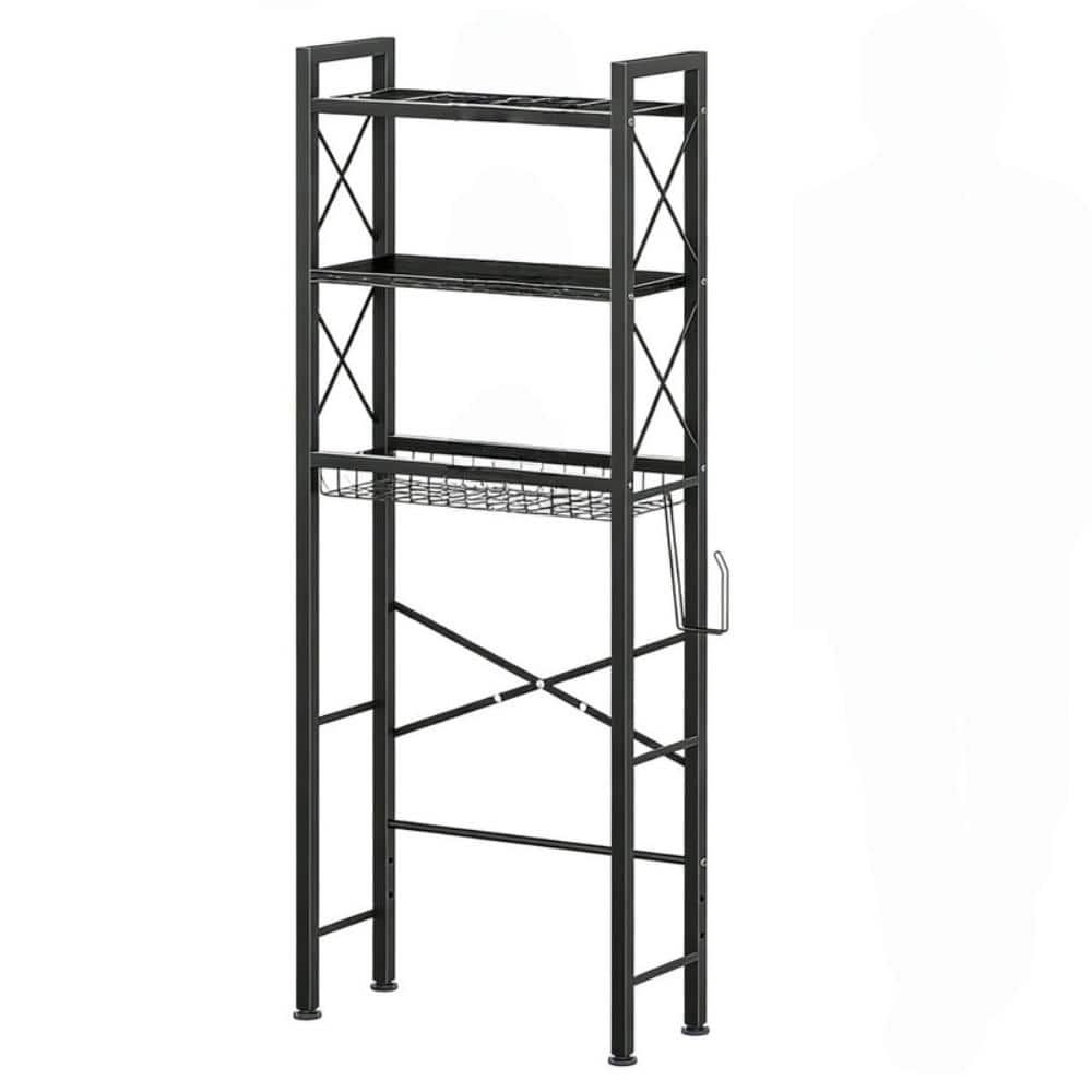 23.5 in. W x 65 in. H x 10 in. D Black Over The Toilet Storage with X Shape Guardrail and Drain Basket price history on PriceWatchPro