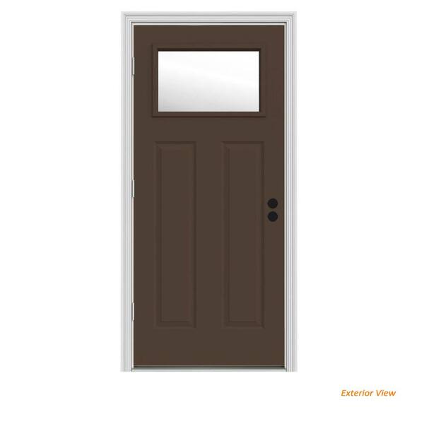 JELD-WEN 34 in. x 80 in. 1 Lite Craftsman Dark Chocolate Painted Steel Prehung Right-Hand Outswing Front Door w/Brickmould