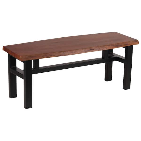 AmeriHome Acacia Wood Live Edge, Cherry Finish, Black Base, Mission Style Bench 46 in. W x 17 in. D x 18.5 in. H
