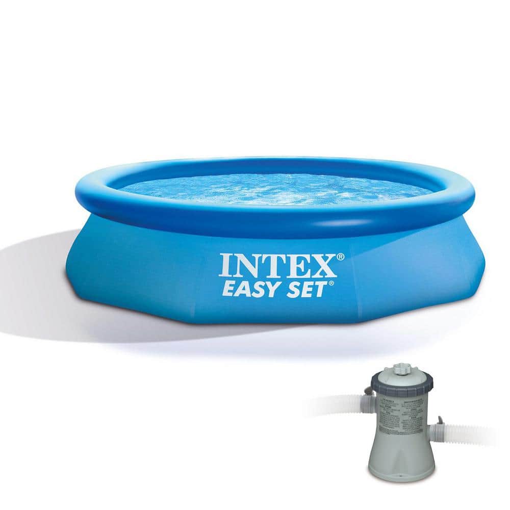 INTEX 10 ft. x 30 in. Round Easy Set Above Ground Inflatable Family Swimming Pool and Pump, Blue -  28120EH