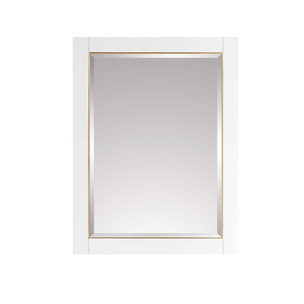 White Rectangular Wood Framed Mirror with Gold Trim