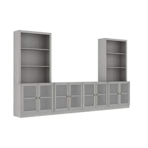 Gray Wood 4 Piece Entertainment Center TV Stand Media Console Fits TV's up to 60 in. with Bookshelves and Glass Door