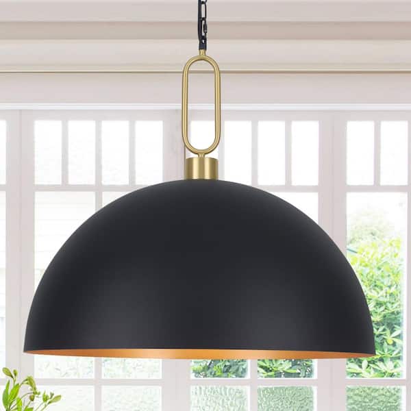 LWYTJO 23.6 in. 1-Light Black Rustic Metal Dome Shade Pendant