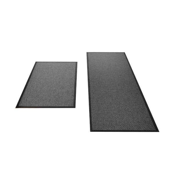 Black 47 in. x 17.3 in. Indoor Non Slip Washable Kitchen Rugs and Mats Set of 2