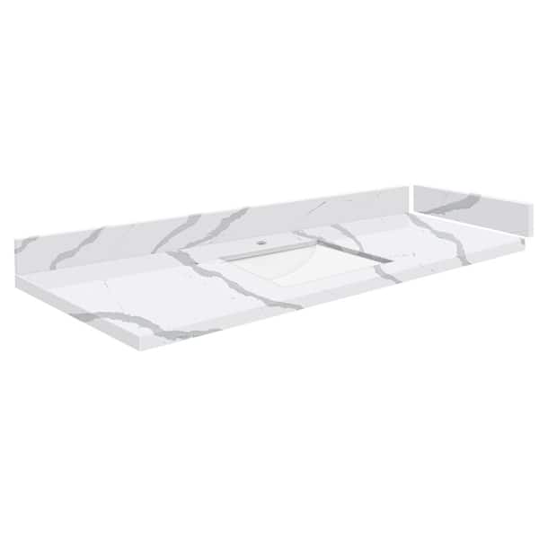 Transolid Silestone 58 in. W x 22.25 in. D Quartz White Rectangular Single Sink Vanity Top in Bianco Calacatta