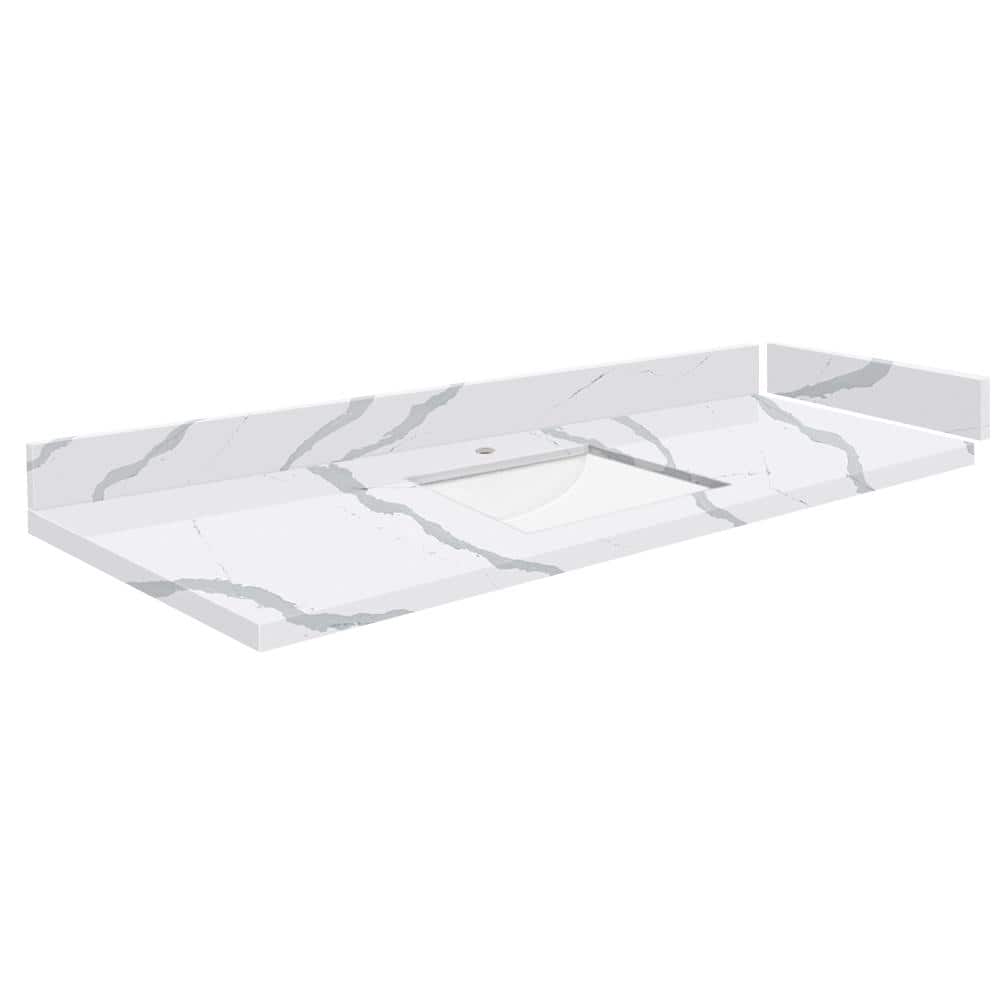 Silestone 60.75 in. W x 22.25 in. D Quartz White Rectangular Single Sink Vanity Top in Bianco Calacatta price history on PriceWatchPro